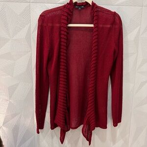 Eileen Fisher Women’s XS Red Burgundy Ruffle Cardigan Linen Blend Open Front